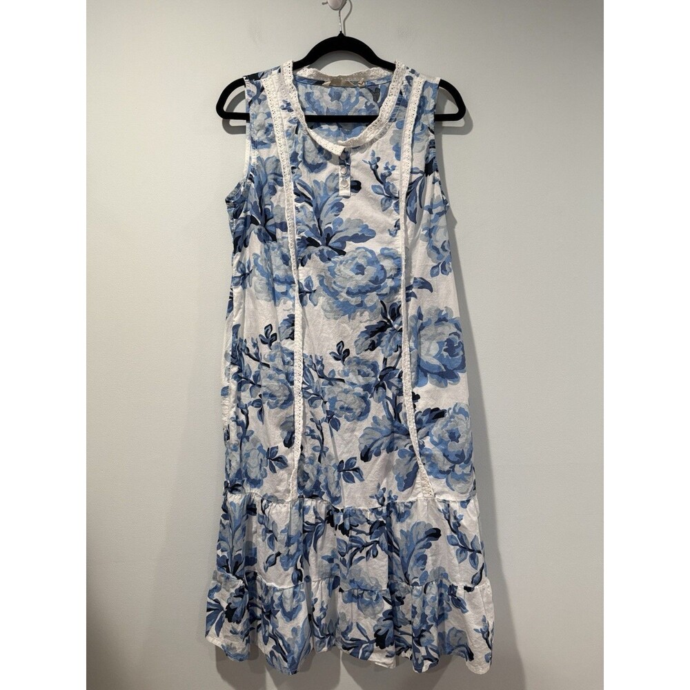 Soft Surroundings Midi Dress Medium Floral 100% Cotton Work Preppy Vacation